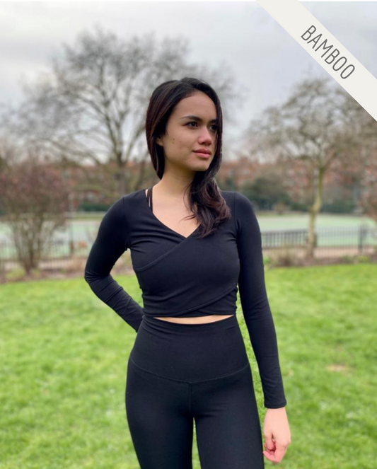 Silhouette Wrap Bamboo Long Sleeve Top - Black