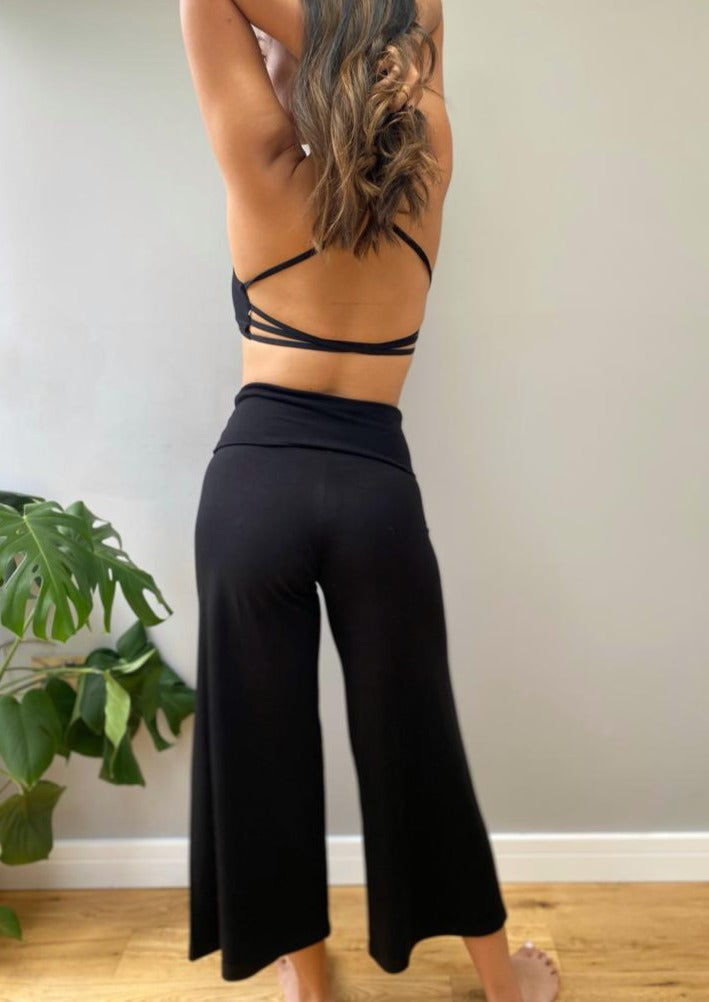 Black Bamboo Rayon Flowy Yoga Pants